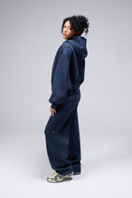 Side View Women's Of Scuba Tech Oversized Cropped Hoodie in Blue Nights