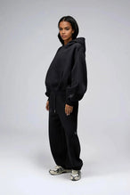 TLF Scuba Tech™ Oversized Cropped Hoodie  – Featuring TLF Model Wearing Women’s Oversized Pullover Black Hoodie 