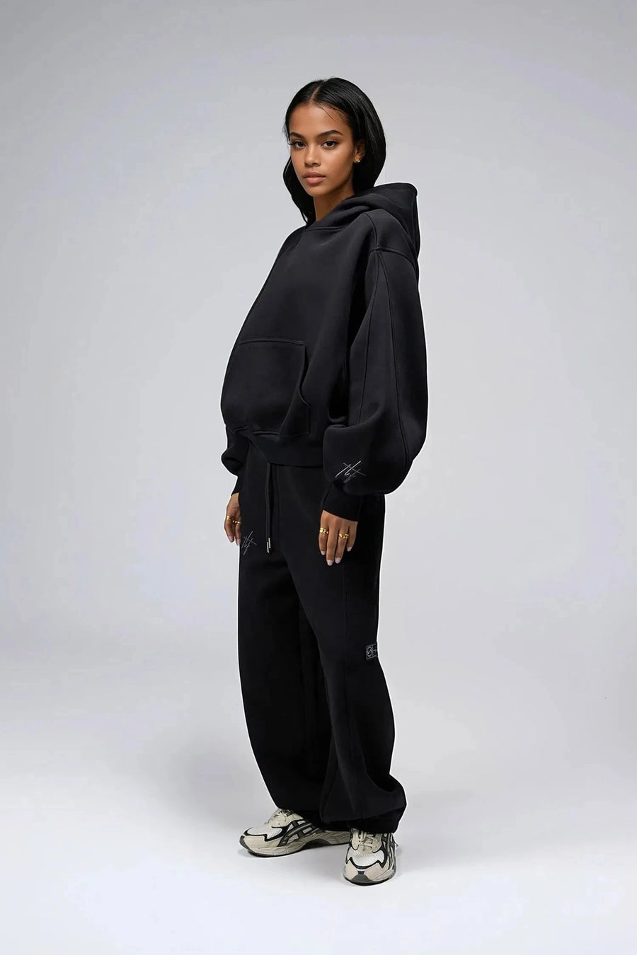 TLF Scuba Tech™ Oversized Cropped Hoodie  – Featuring TLF Model Wearing Women’s Oversized Pullover Black Hoodie 