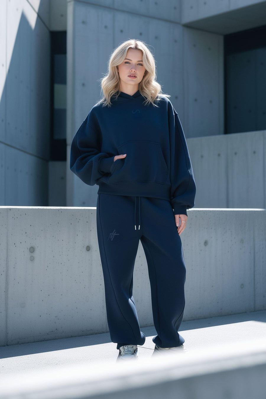 TLF Scuba Tech™ Oversized Cropped Hoodie  – Featuring TLF Model Wearing Women’s Oversized Pullover Blue Hoodie 