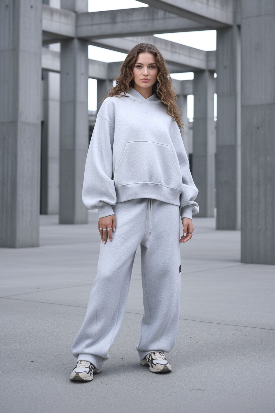 TLF Scuba Tech™ Oversized Cropped Hoodie  – Featuring TLF Model Wearing Women’s Oversized Pullover Gray Hoodie 