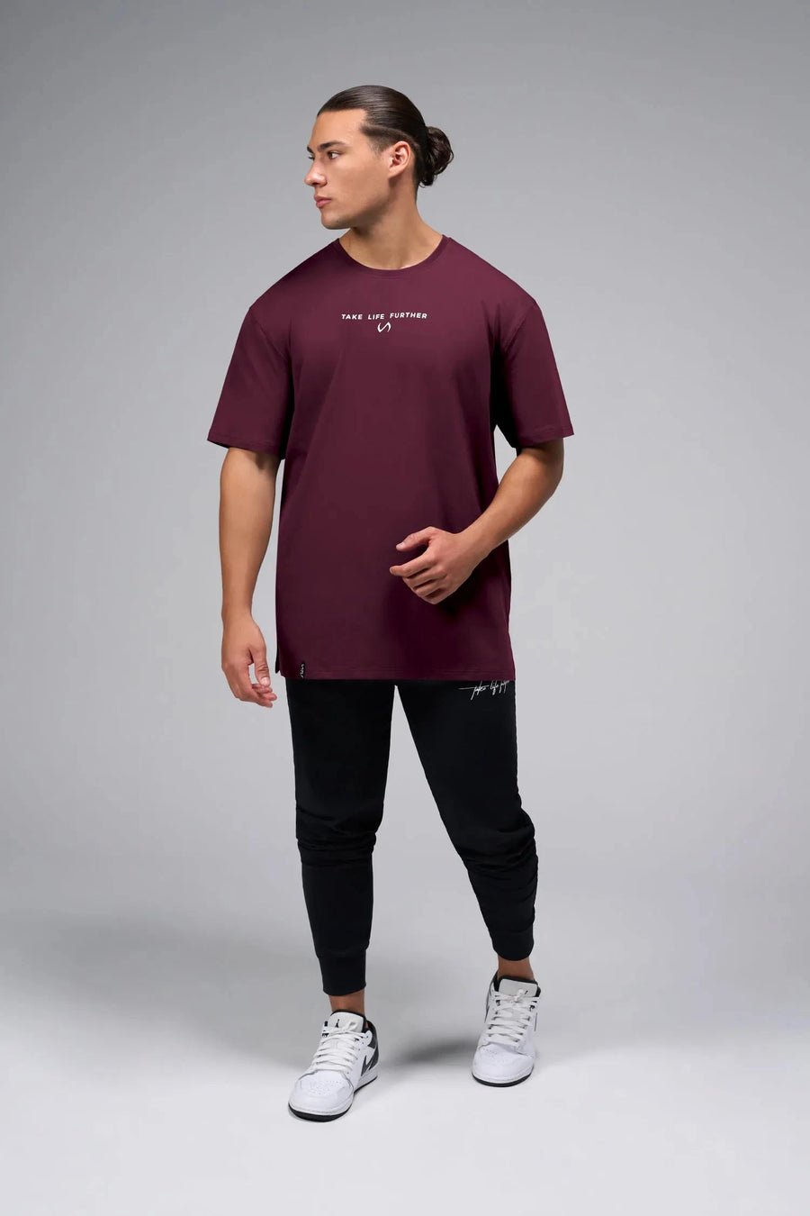Front View Of Take Life Further Oversized Tee in Red