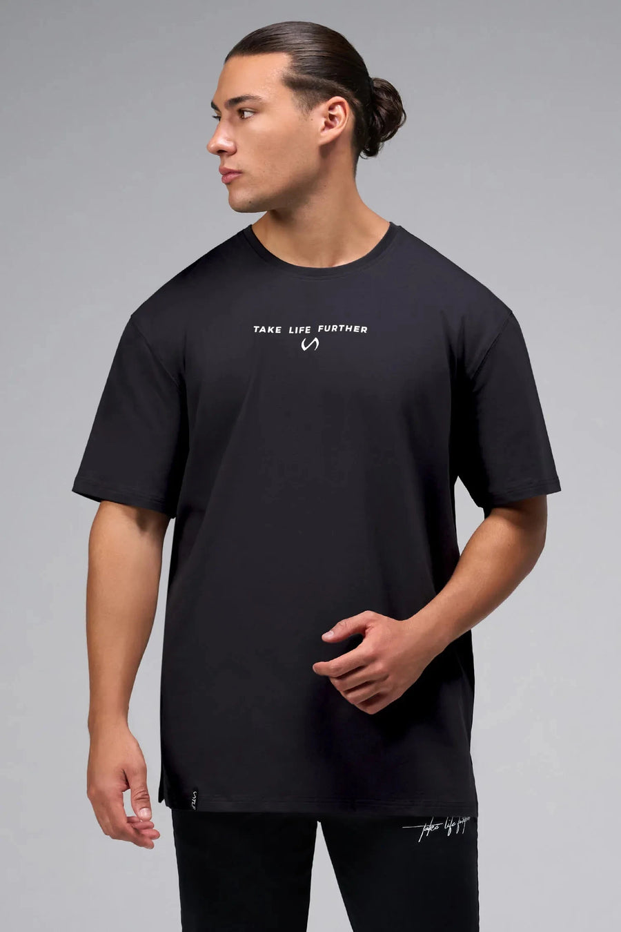 Front View Of Take Life Further Oversized Tee in Black