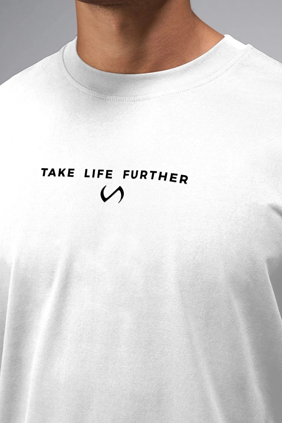 Side View Of Take Life Further Oversized Tee in White