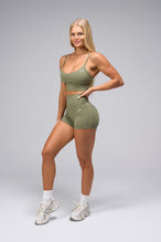 Front View Of Tempo 4 Inch Workout Shorts in Vineyard Green