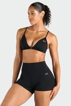 Front View of Black Tempo 4 Inch Workout Shorts