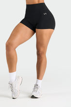Front View of Black Tempo 4 Inch Workout Shorts