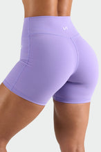Back View of Dahlia Purple Tempo 6 Inch Workout Shorts