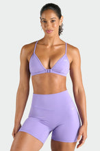 Front View of Dahlia Purple Tempo 6 Inch Workout Shorts