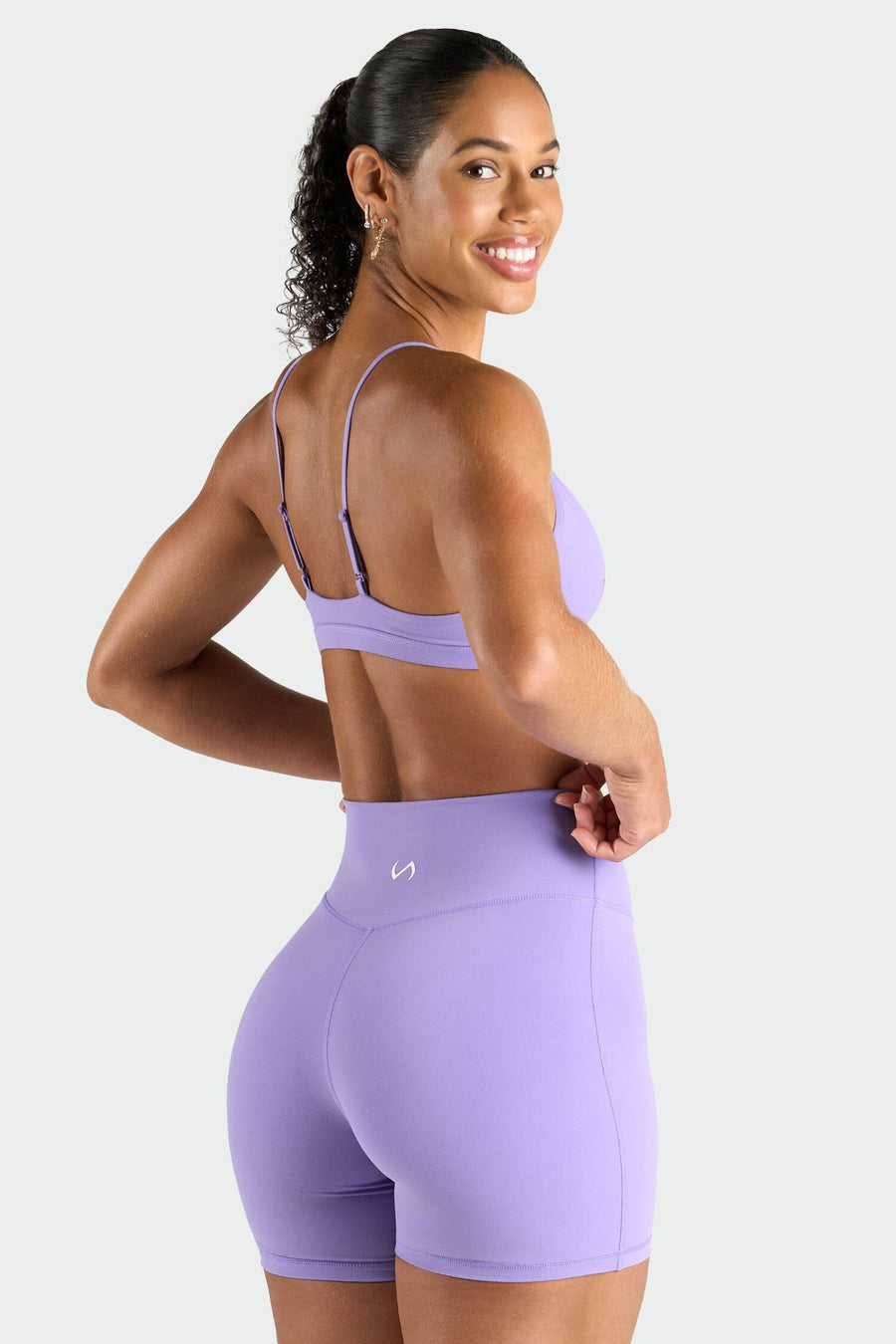Back View of Dahlia Purple Tempo 6 Inch Workout Shorts