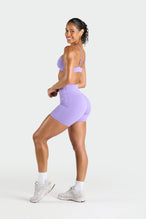Back View of Dahlia Purple Tempo 6 Inch Workout Shorts