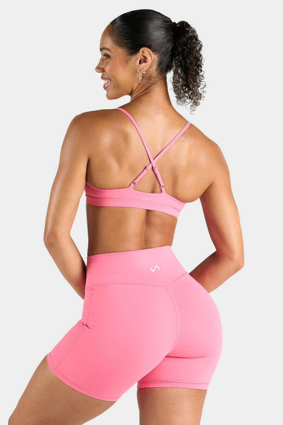 Back View of Hot Pink Tempo 6 Inch Workout Shorts
