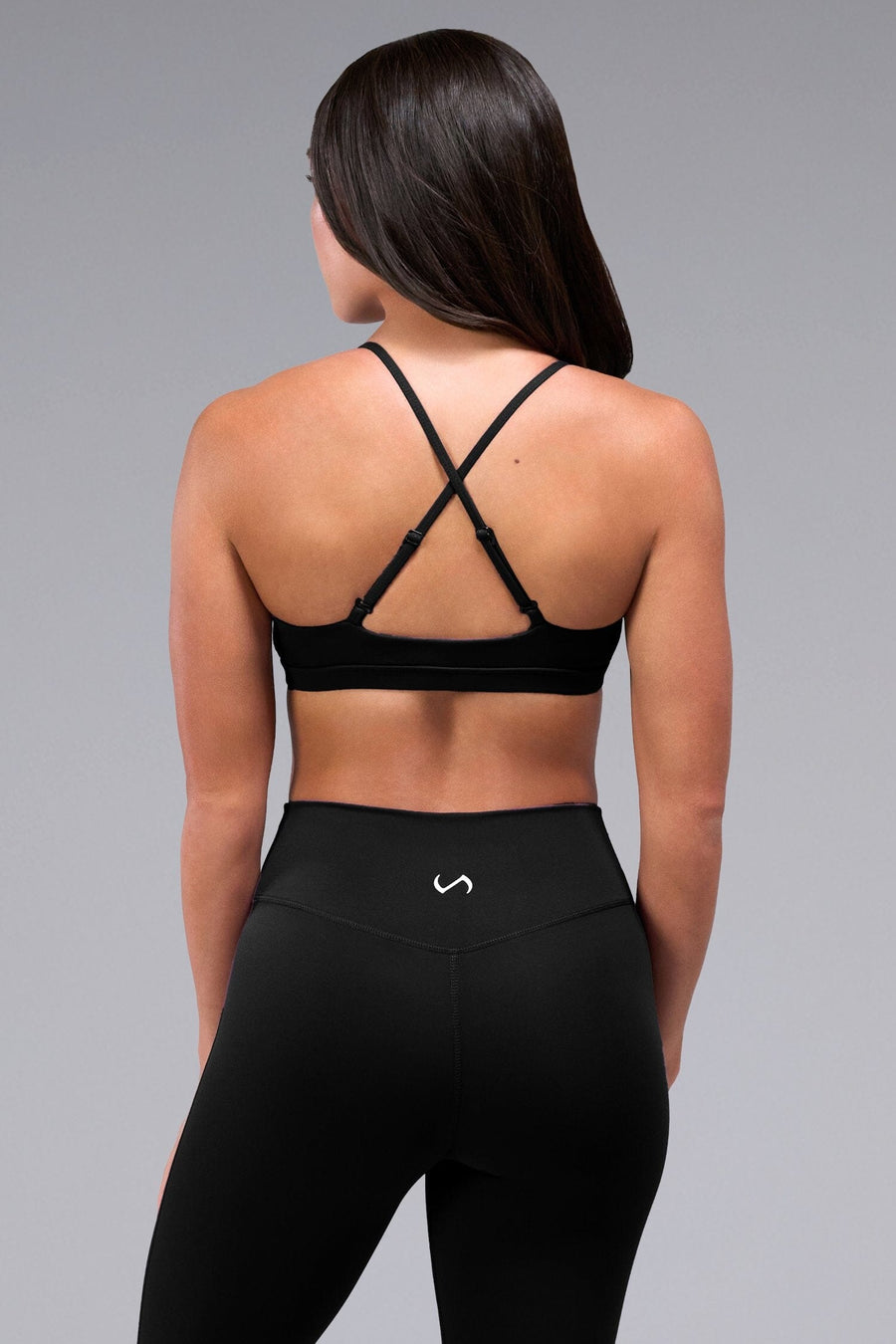 Back View of Black TLF Tempo Front Clasp Sports Bra 2.0 with a strappy back and front closure, designed for style and support 
