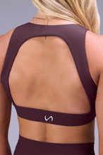 Front View of Wine TLF Tempo High Neck Sports Bra, featuring a high neckline for high impact support during workouts, cardio and all day wear 