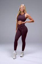 Front View of Wine TLF Tempo High Neck Sports Bra, featuring a high neckline for high impact support during workouts, cardio and all day wear 