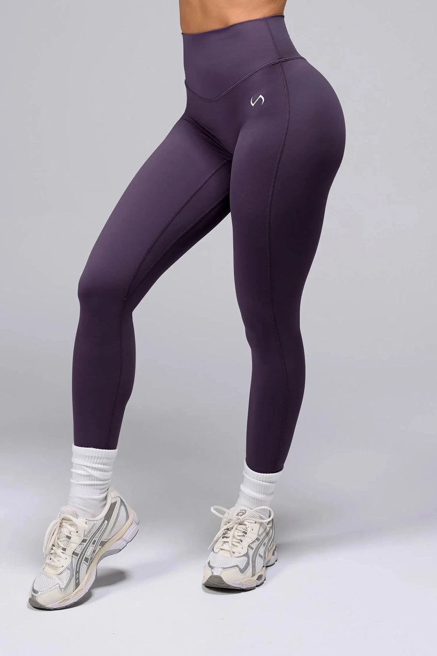 Front View Of Tempo High Waisted Workout Leggings in Grape Color