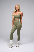 Front View Of Tempo High Waisted Workout Leggings in Vineyard Green