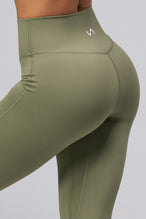 Back View Of Tempo High Waisted Workout Leggings in Vineyard Green