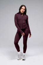 Front View Of Tempo High Waisted Workout Leggings in Wine