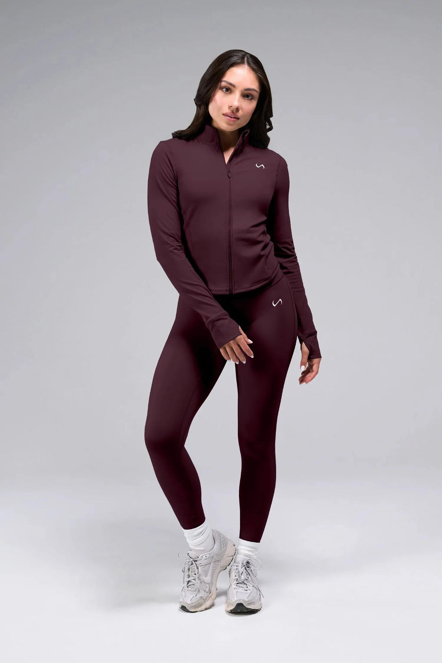Front View Of Tempo High Waisted Workout Leggings in Wine