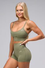 Front View Of Tempo Multi-Back Strap Sports Bra in Vineyard Green
