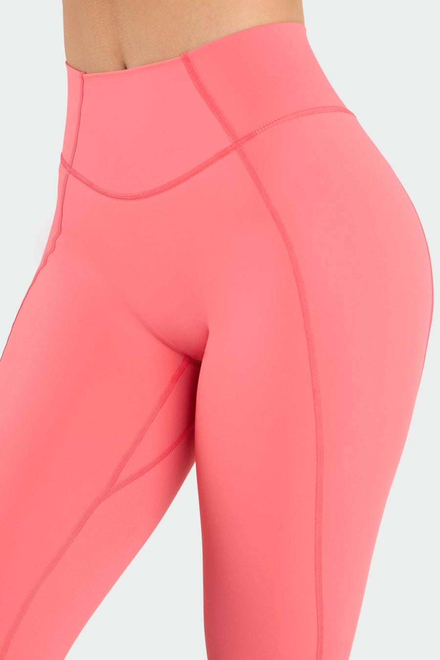 Front View of Hot Coral Tempo Scrunch Butt Leggings