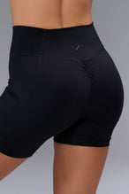 Back View of Black TLF Tempo Scrunch Butt Shorts, featuring a butt scrunch that shapes your glutes with a snatched waist seam design 