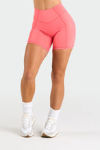 Front View of Hot Coral Tempo Scrunch Butt Shorts