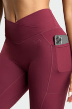 Front View of Dark Cherry Tempo Side Pocket Leggings