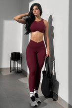 Front View of Dark Cherry Tempo Side Pocket Leggings
