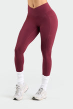 Front View of Dark Cherry Tempo Side Pocket Leggings