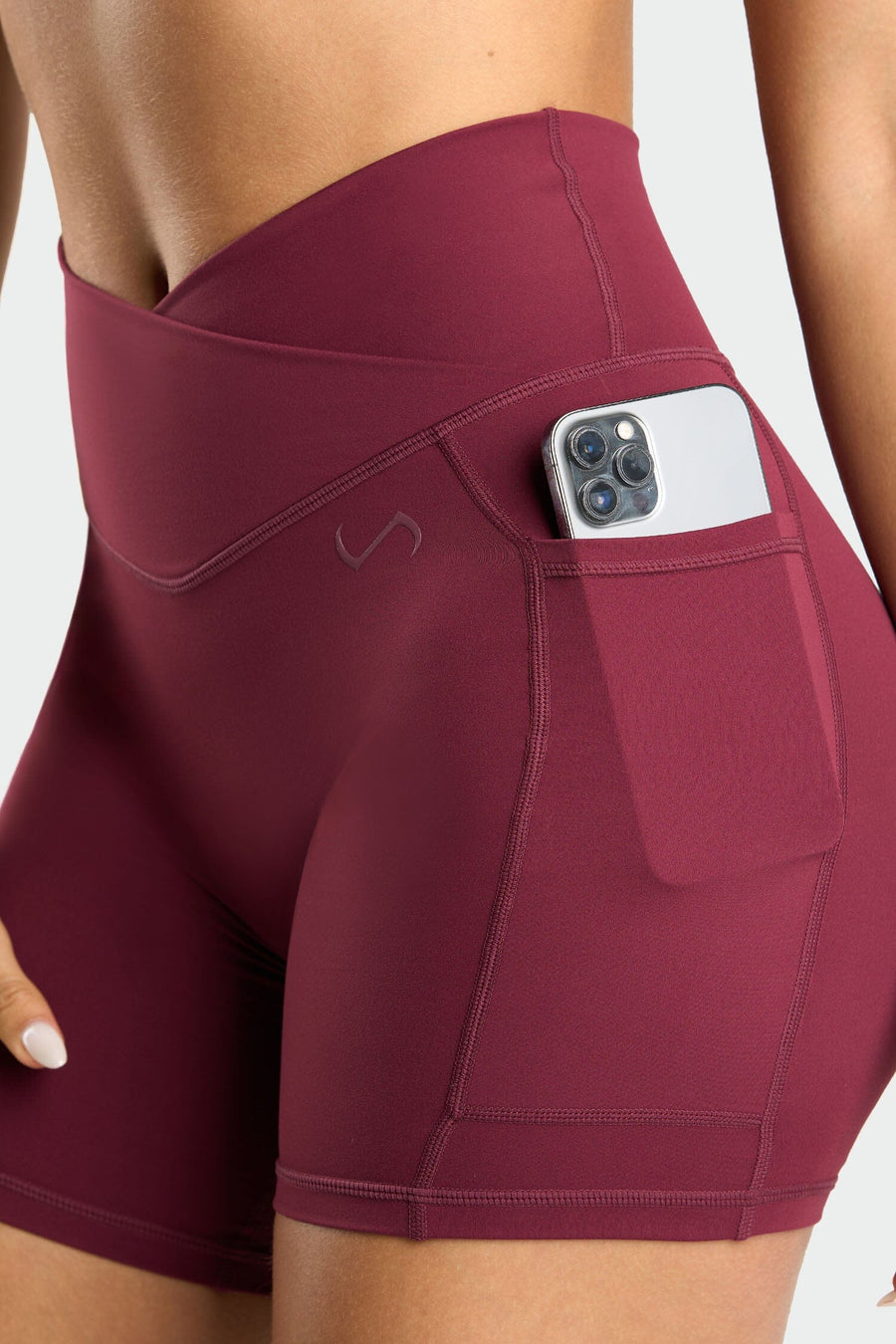 Front View of Dark Cherry Tempo Side Pocket Shorts