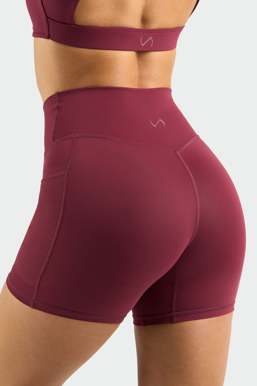 Back View of Dark Cherry Tempo Side Pocket Shorts