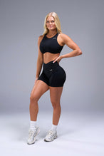 Front View of Black TLF Tempo Side Pocket Shorts, featuring dual side pockets and a 5’5’ Inch Inseam for performance and functionality 