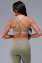 Back View of Brown TLF Tempo Strappy Back Sports Bra, featuring a minimal design for the gym and lifestyle wear 