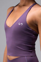 Front View Of Tempo Tank Bra in Dark Grape, provides the support and flexibility you need to perform and look your best.