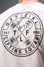 Back View of Oatmilk TLF Cross weights Swole Tee featuring our swole fit and custom graphic print design on center back