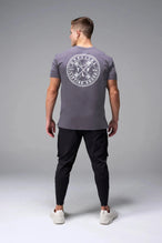 Back View of Purple TLF Cross weights Swole Tee featuring our swole fit and custom graphic print design on center back