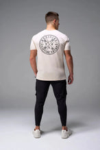 Back View of Oatmilk TLF Cross weights Swole Tee featuring our swole fit and custom graphic print design on center back