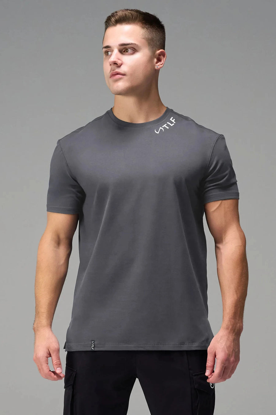 Front View Of TLF Swole Tee in Blackened Pearl Color