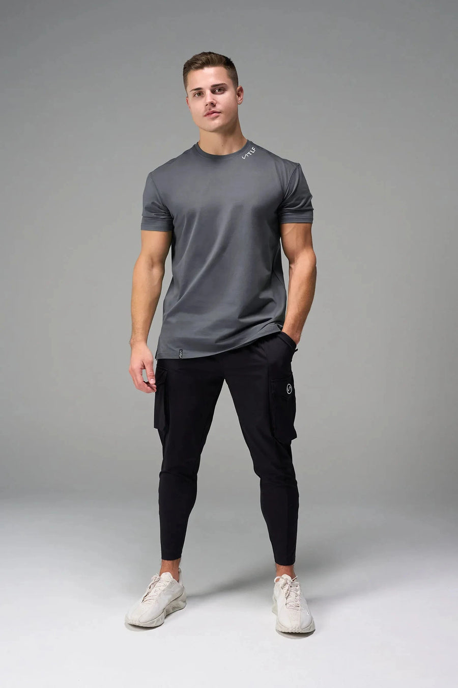 Front View Of TLF Swole Tee in Blackened Pearl Color