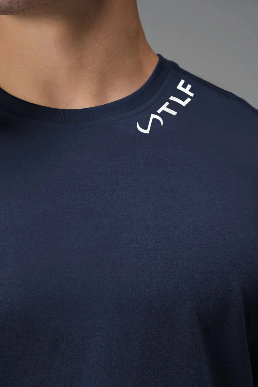 Detail Front View Of TLF Swole Tee in Blue