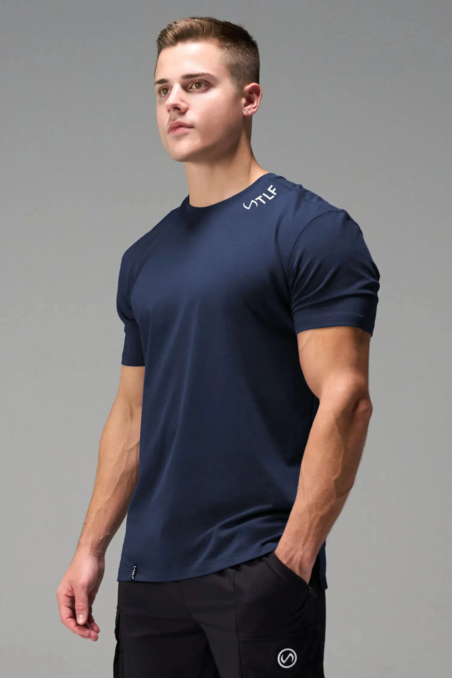 Side View Of TLF Swole Tee in Blue