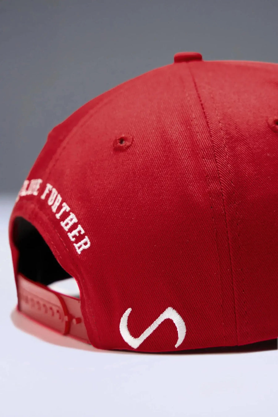 Side View Of TLF x NR Snapback Flipped Rope Hat in Red Color