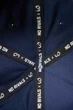 Detail View Of TLF x NR Snapback Flipped Script Hat in Blue And Beige