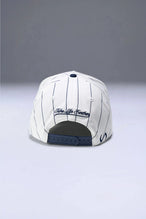 Back View Of TLF x NR Snapback Pinstripe Hat in White And Blue Color