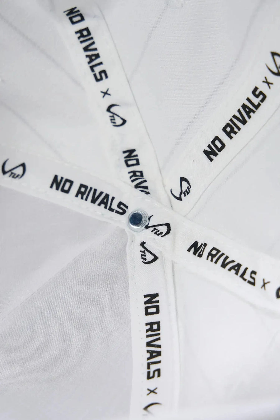 Detail View Of TLF x NR Snapback Pinstripe Hat in White And Blue Color