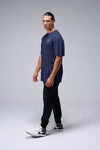 Right Side View Of Blue Stonewash TLF TM Dura Cotton Oversized Tee