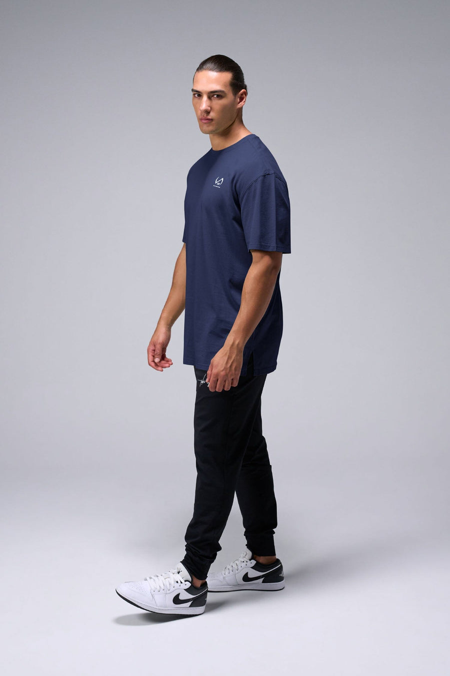 Right Side View Of Blue Stonewash TLF TM Dura Cotton Oversized Tee
