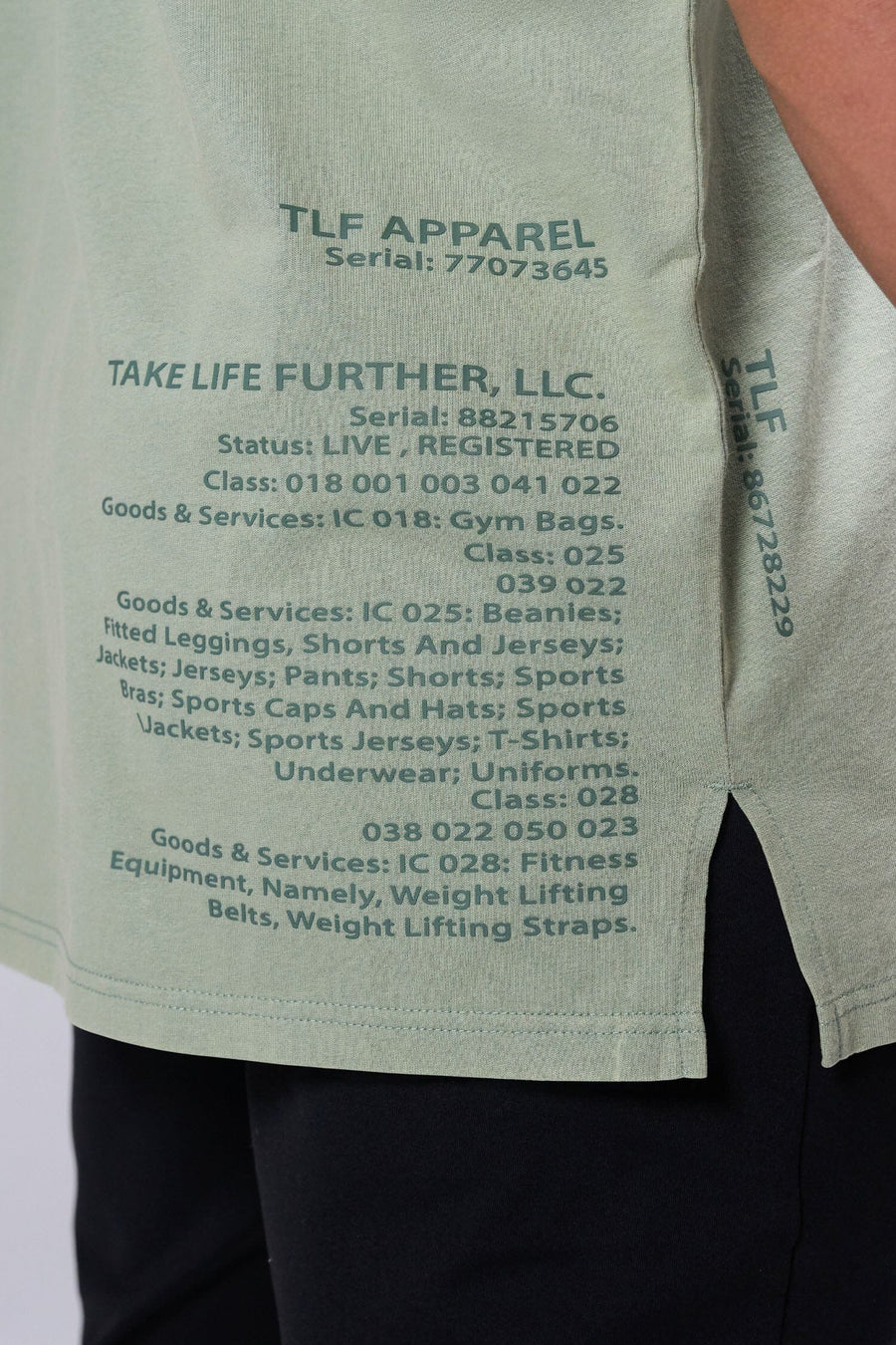 Detail Back View Of Green Stonewash TLF TM Dura Cotton Oversized Tee